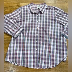 L.L. Bean Christmas Plaid preppy wrinkle free cotton button down shirt plus 3XL